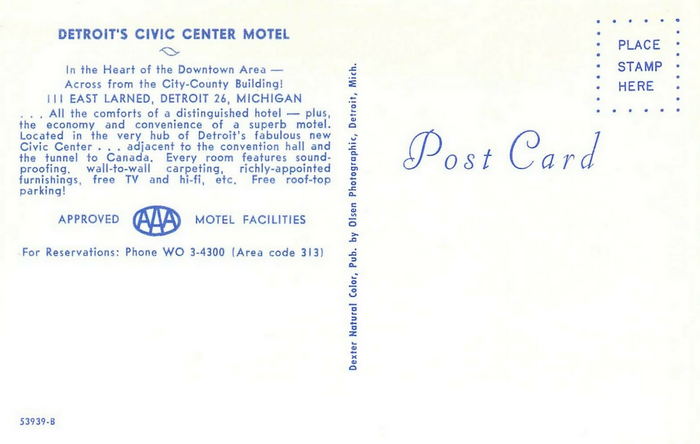 Detroit Civic Center Motel - Old Postcard View (newer photo)